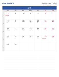 Kalender 2024 april