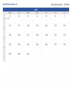 Kalender 2024 juli