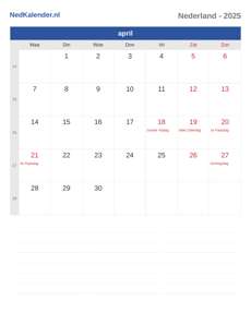 Kalender 2025 april