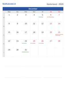 Kalender 2025 December