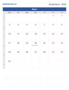 Kalender 2025 Maart