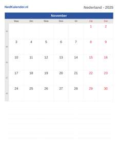 Kalender 2025 November