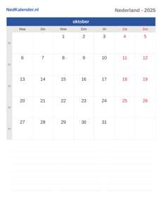 Kalender 2025 oktober