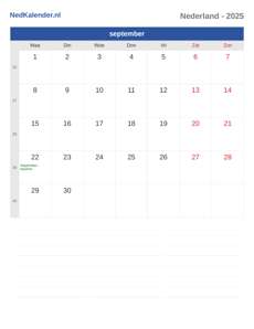 Kalender 2025 september