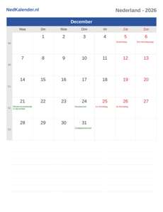 Kalender 2026 December