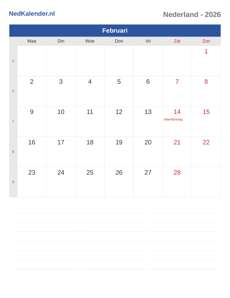 Kalender 2026 Februari