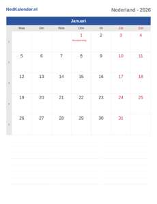 Kalender 2026 Januari