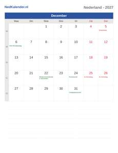 Kalender 2027 December