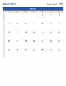Kalender 2027 Januari