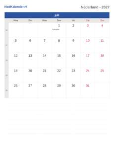 Kalender 2027 juli
