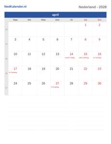 Kalender 2028 april