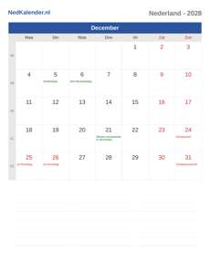 Kalender 2028 December
