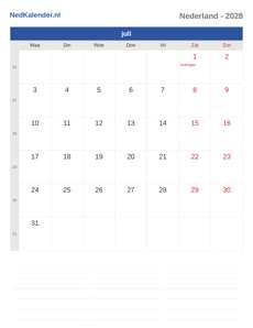 Kalender 2028 juli