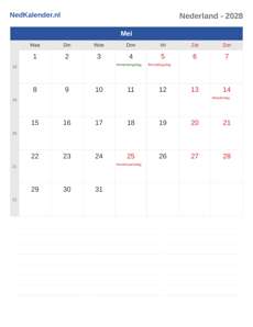 Kalender 2028 Mei
