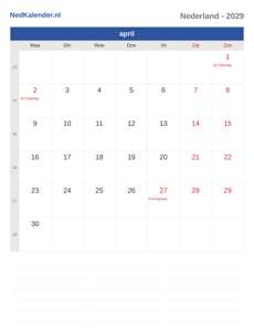 Kalender 2029 april