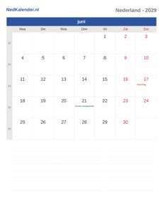 Kalender 2029 juni